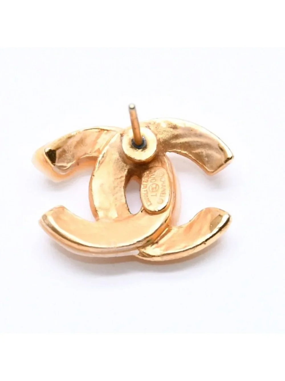 Chanel Earrings CC Logo 00 Gold Ivory Bicolor Metal